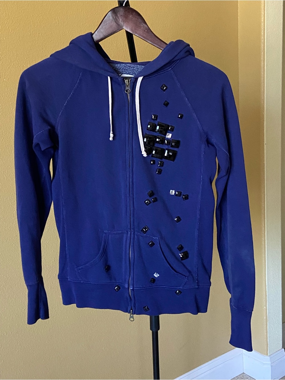 Madewell Hi-Line Fleece Blue purple Embellished Zip-Front Hoodie size S